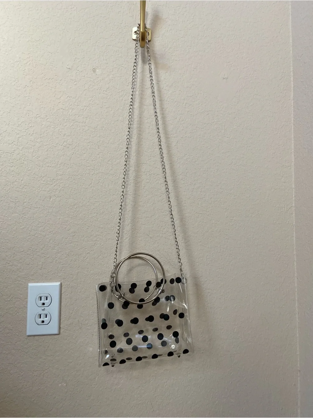 CLEAR SEE THROUGH HAND BAG BLACK POLKA DOTS ROCKABILLY